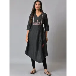 W Black Embroidered A Line Kurta-picture-15