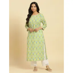 W Blue Cotton Floral Print Straight Kurta-picture-26