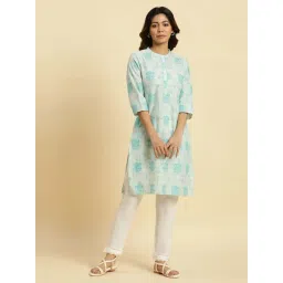 W Blue Cotton Printed Straight Kurta-picture-45