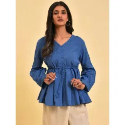 W Blue Cotton Self Pattern Top-picture-47