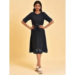 W Blue Embroidered A-Line Dress-picture-52