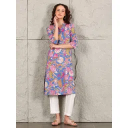 W Blue Floral Print Straight Kurta-picture-15