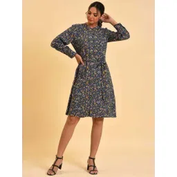 W Blue Printed A-Line Dress-picture-49