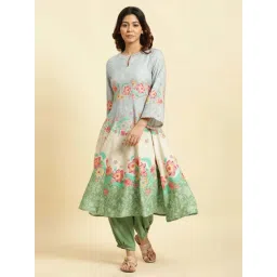 W Blue Printed A Line Kurta-picture-44