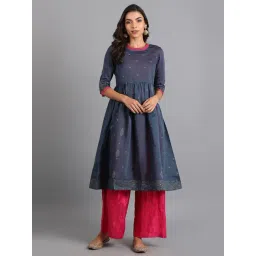 W Blue Printed A Line Kurta-picture-43