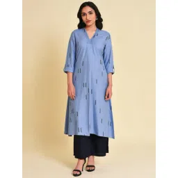 W Blue Printed A Line Kurta-picture-41