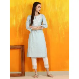 W Blue Printed Kurta image 5