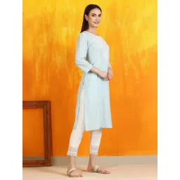 W Blue Printed Kurta image 3