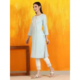 W Blue Printed Kurta image 4