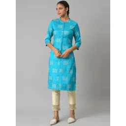 W Blue Printed Straight Kurta-picture-38