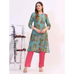 W Blue Regular Fit Floral Print Kurta-picture-39