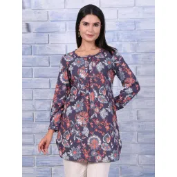 W Blue Regular Fit Floral Print Top-picture-48