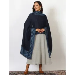 W Blue Viscose Blend Printed Shawl-picture-31