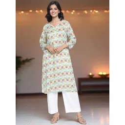 W Blue Viscose Floral Kurti image 1