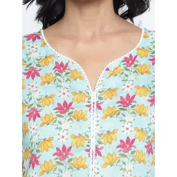 W Blue Viscose Floral Kurti image 4