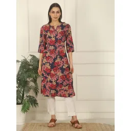 W Blue Viscose Floral Three-Quarter Sleeves Kurtas-picture-28