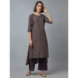 W Brown Cotton Printed Flared Kurta-picture-37