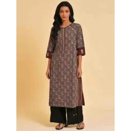 W Brown Printed Straight Kurta image 1