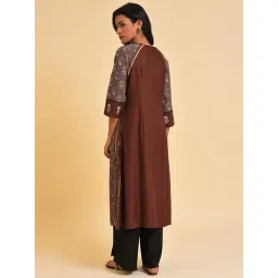 W Brown Printed Straight Kurta image 2