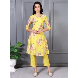 W Canary Yellow Regular Fit Floral Print Kurta-picture-47