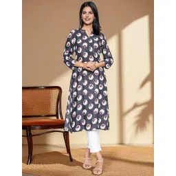 W Charcoal Viscose Floral Kurti-picture-36