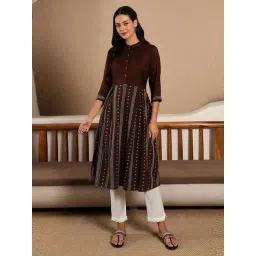 W Dark Brown Geometric Printed Dress-picture-38