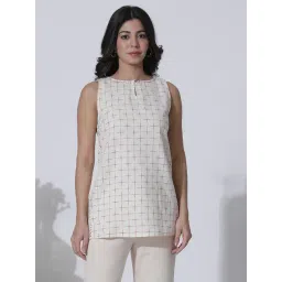 W Ecru Cotton Check A-Line Kurti-picture-31