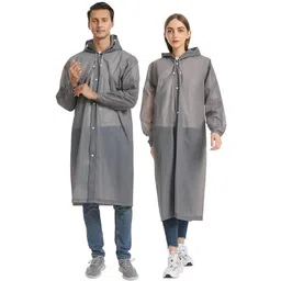 w+ EVA Waterproof Rain Coat Hooded Universal Outdoor Water Resistant Portable Suit for Men Women Boys & Girls (Grey) image 1