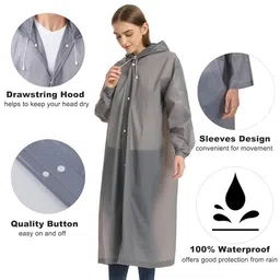 w+ EVA Waterproof Rain Coat Hooded Universal Outdoor Water Resistant Portable Suit for Men Women Boys & Girls (Grey) image 3