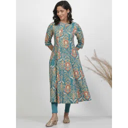 W Floral Printed Keyhole Neck Pure Cotton A-Line Kurta-picture-41