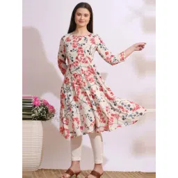 W for Woman Light Beige Floral Printed Rayon Flax Anarkali Kurta with Lace-picture-38