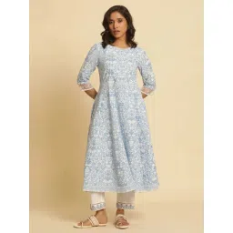 W for Woman Light Blue Floral Printed Flared Kurta-picture-15