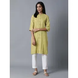 W for Woman Lime Green Polka Print kurta-picture-56