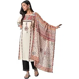 w for woman Cotton Women Ecru And Brown Printed Dupatta, Free Size-picture-12