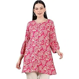 w for woman Pink Floral Printed Chiffon Top with Embroidered Neck-picture-49