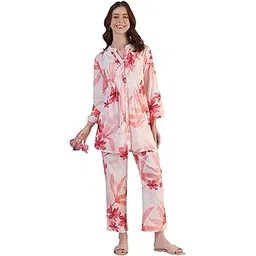 w for woman Red Floral Printed Rayon Straight Short Kurti and Pants Co-ord Set-picture-40