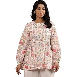 w for woman W Women White Floral Print Cotton Top with Parallel Pant-picture-11