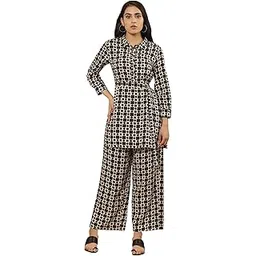 w for woman W Women White Geometric Print Rayon Co-Ords Top set with Straight Pant-picture-27