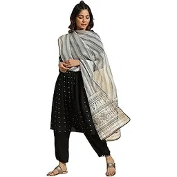 w for woman Women Polyester Off-White & Black Kota Printed Dupatta (8905661211654_Free Size)-picture-12
