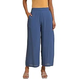 w for woman Women Relaxed Fit Mid Rise Strechable Parallel Pants | Trousers-picture-22