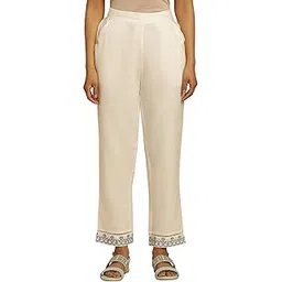 w for woman Women's High Rise W Cotton Blend Strechable Straight Pants | Cotton Blend Straight Pants | Trousers-picture-43