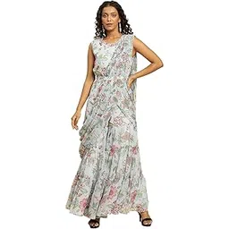 w for woman Women's Polyester Blue Floral Printed Jumpsuit Floor Length-picture-44