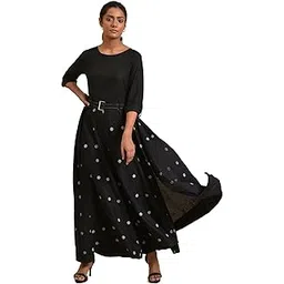 w for woman Women's Rayon Blend Black Polka Dot Jumpsuit with Belt Standard Length-picture-44