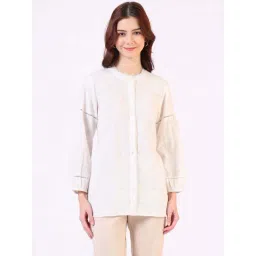 W for Woman White Pure Cotton Button Down Shirt With Tonal Embroidery-picture-53