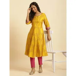 W for Woman Yellow Geometric Printed A-Line Kurta-picture-17