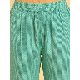 W Green & Blue Self Design Pure Cotton Kurta with Trousers image 3