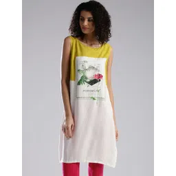 W Green & White Printed A-Line Kurta-image-15