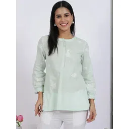 W Green Embroidered Kurti-picture-16