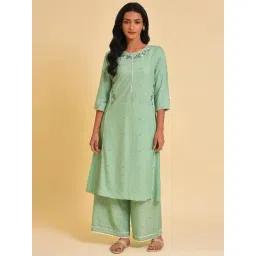W Green Embroidered Straight Kurta-picture-23