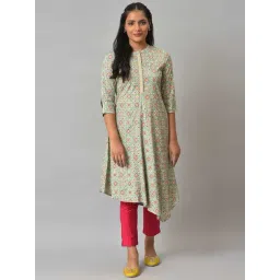 W Green Geometric Print A Line Kurta-picture-10
